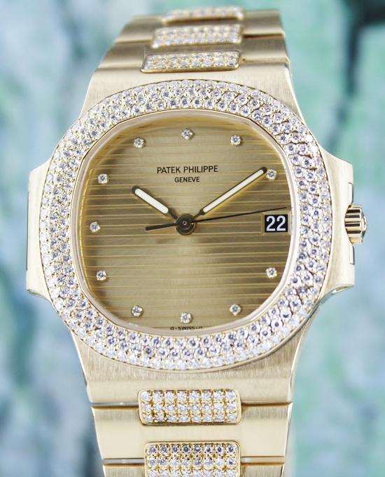 (image for) RARE FIND 100% ORIGINAL PATEK PHILIPPE 18K YG FULL DIAMOND NAUTILUS AUTOMATIC / 3800/5